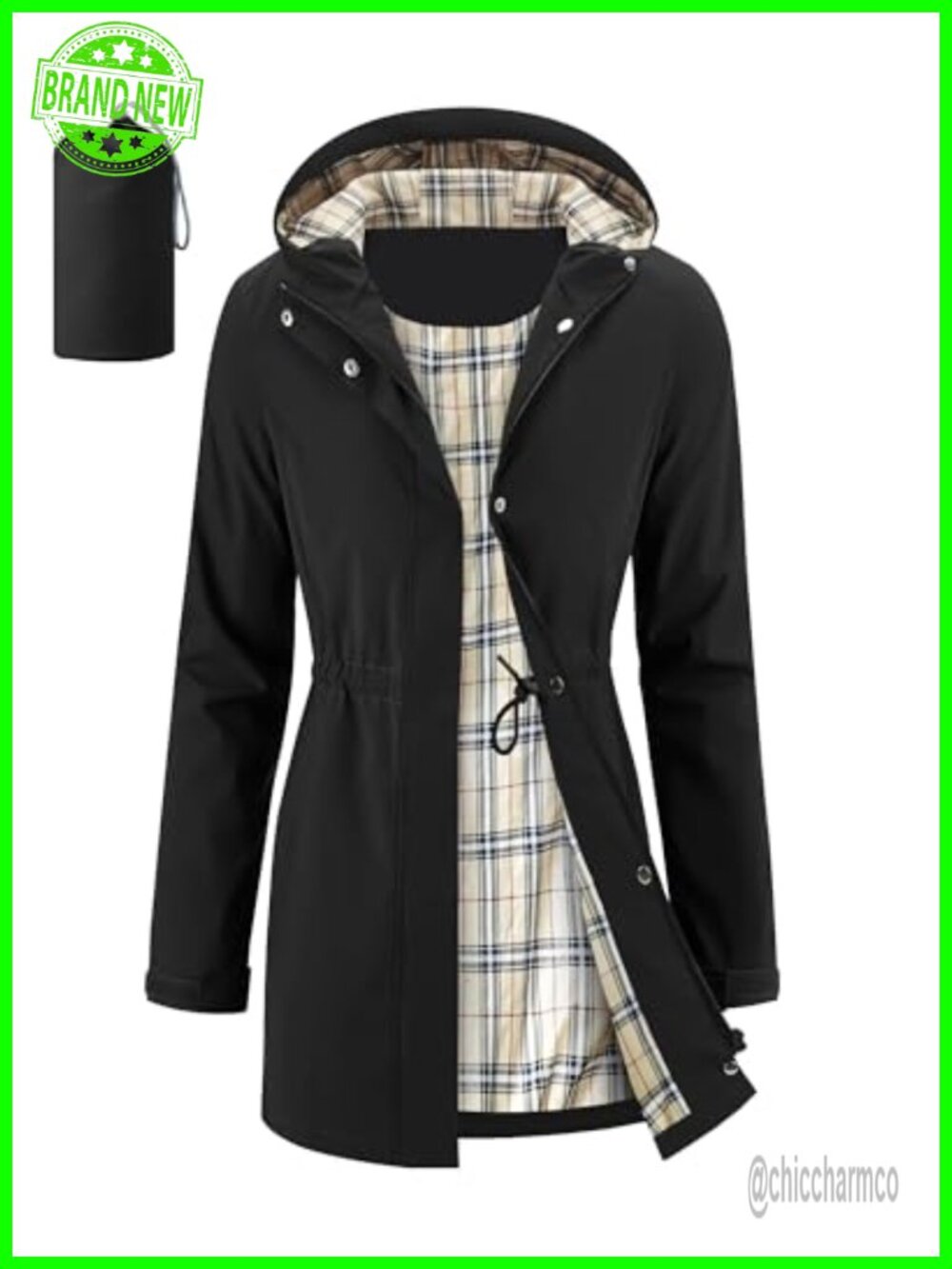iCreek Women's Long Rain Jacket Waterproof Packable Hooded Windbreaker